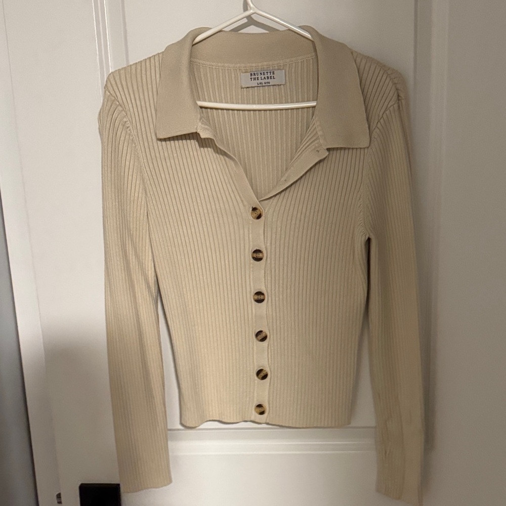 Brunette The Label Ribbed Tan Cardigan